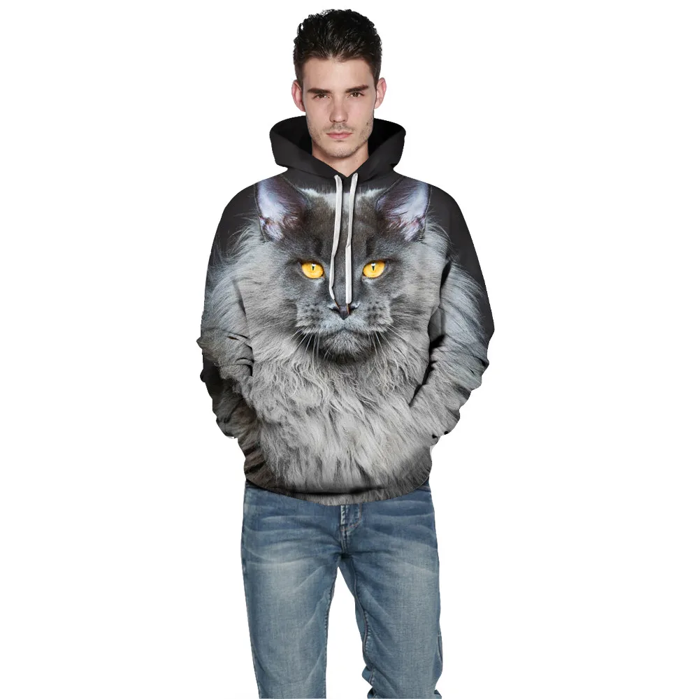 New Harajuku Sweatshirts with Hat Animals 3D Cat Printed Hoodies Casual Couple Clothes Oversized Tops | Женская одежда