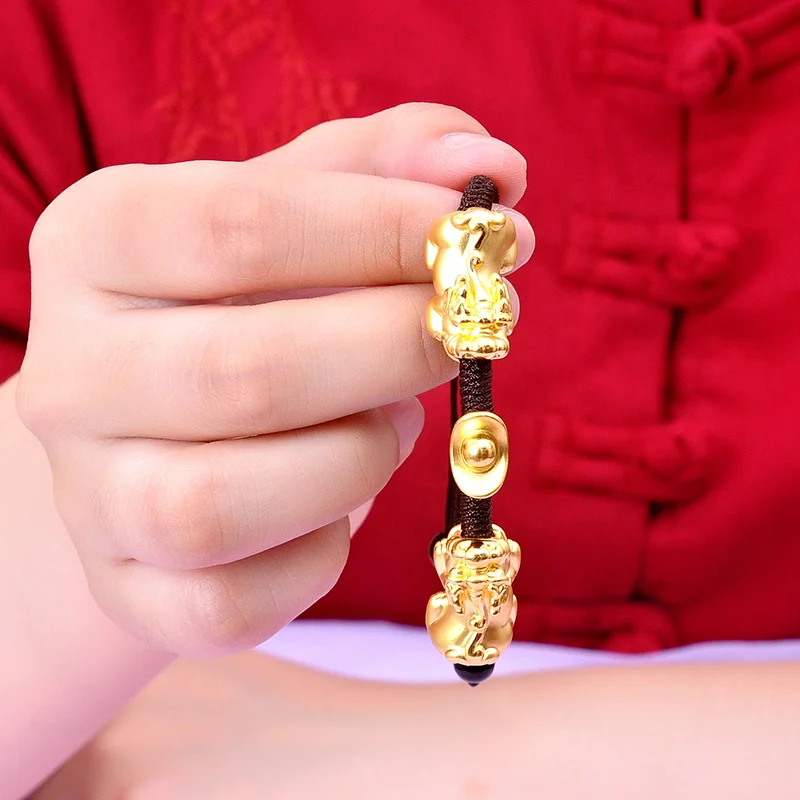 Новый Чистый 999 24 K желтое золото 17*9 мм 3D Bless Pixiu & Lucky Ingot мужской и женский тонкий