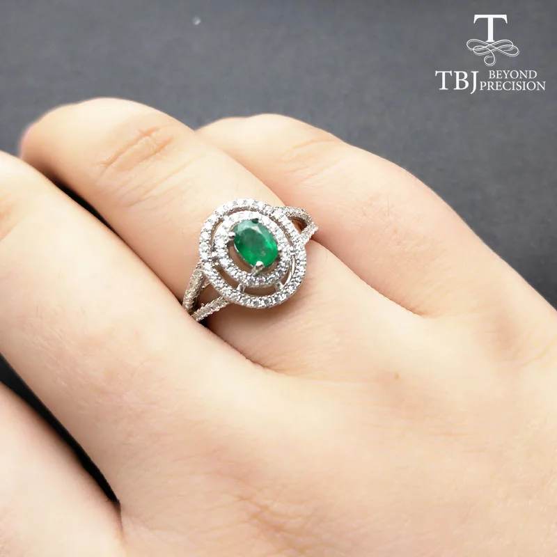 TBJ 100% кольцо с натуральным изумрудом в 925 стерлингового серебра подарочной