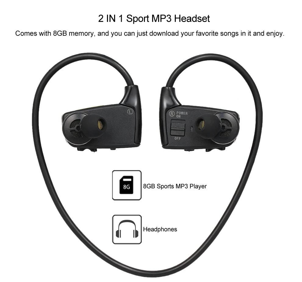2018 Новинка W262 8 Гб спортивные MP3 плееры наушники 2 в 1 Музыкальная гарнитура
