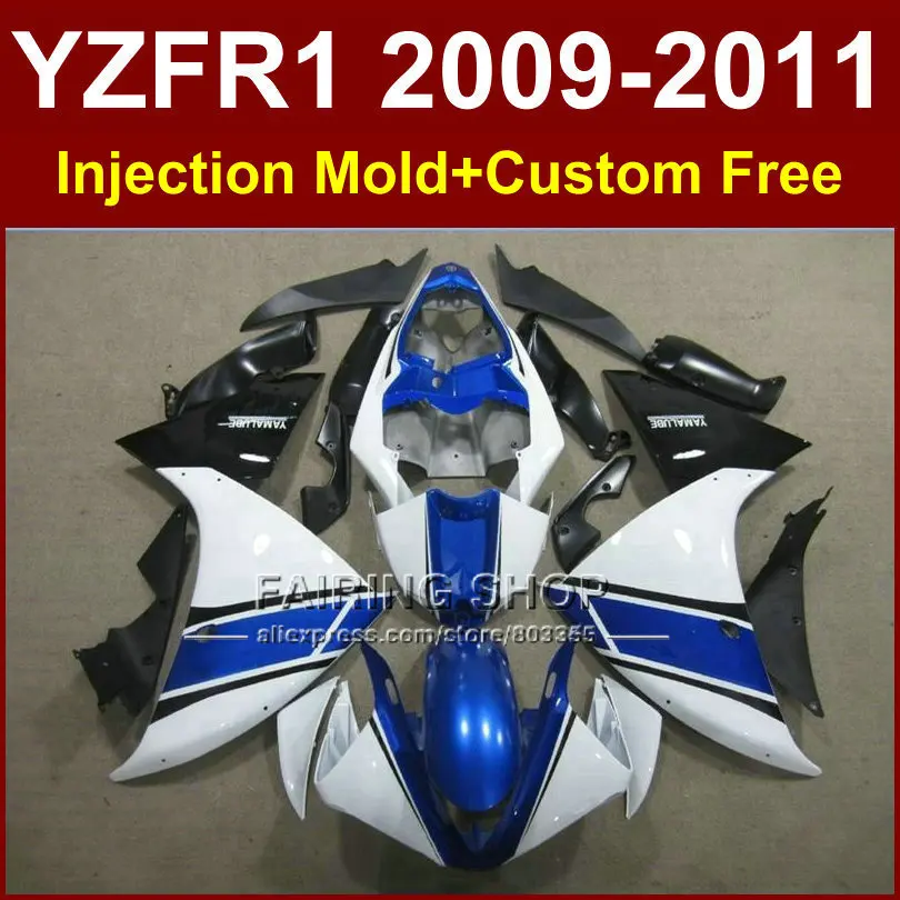 Мотоциклетные синие и белые части корпуса для YAMAHA Обтекатели YZFR1 2009 2010 2011 09 10 11 12 R1
