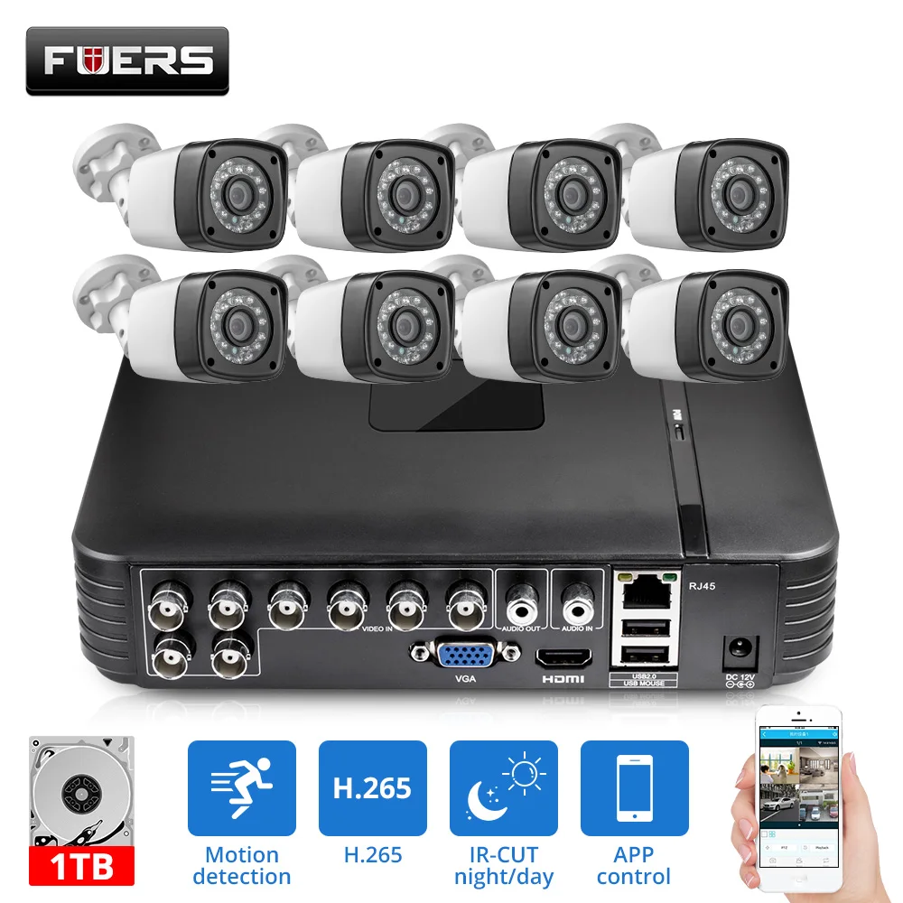 FUERS 8CH AHD HD 4MP камера 6в1 DVR H.265 система наблюдения Водонепроницаемая уличная камера система безопасности видео CCTV P2P HDMI Комплект