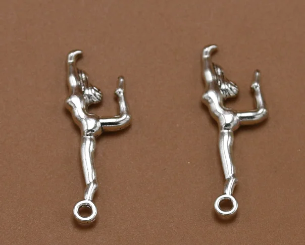 

100pcs Gymnastics Sports Girl Charms 30*10mm Antique Silver Handmade personality earring bracelet necklace Jewelry Making DIY