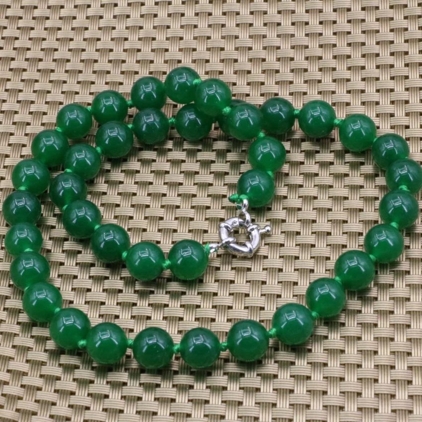 

Wholesale price green Malaysia 10mm natural stone chalcedony jades round beads necklace women chain choker jewelry 18inch B3202