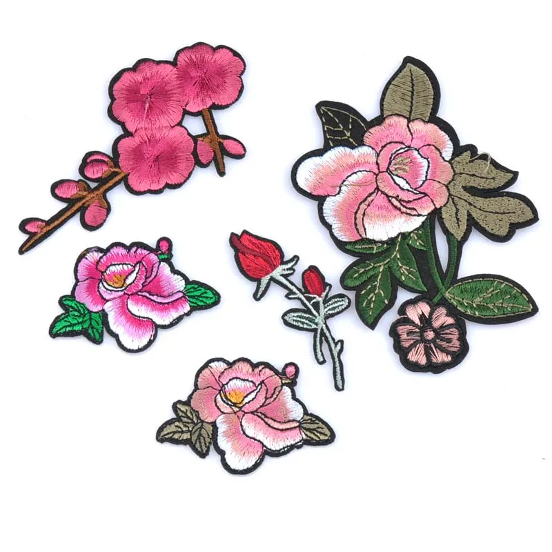 1 шт. Цветочные нашивки красная роза вышитая нашивка Приклеивание утюгом на