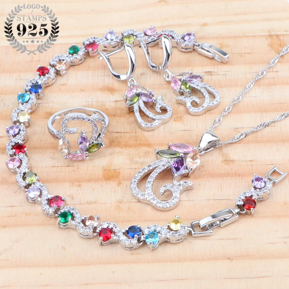 Zirconia Silver 925 Bridal Jewelry Sets For Women Ladies Costume Jewellery Rings Earrings Pendant Wedding Necklace Set Gift Box