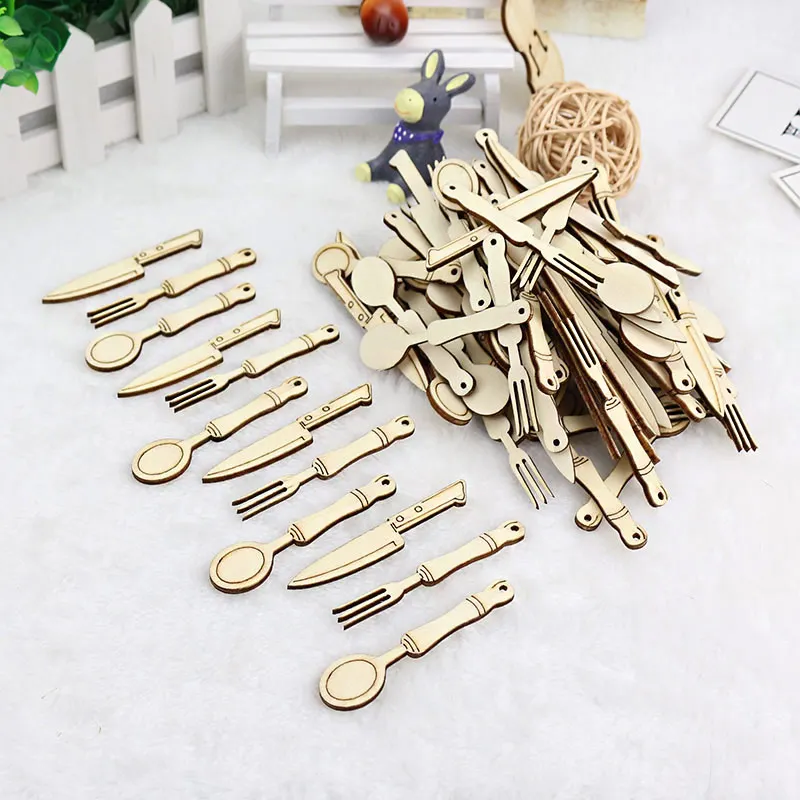 50 шт. ломтик натурального дерева смешанный нож/вилка/ложка с верхним отверстием