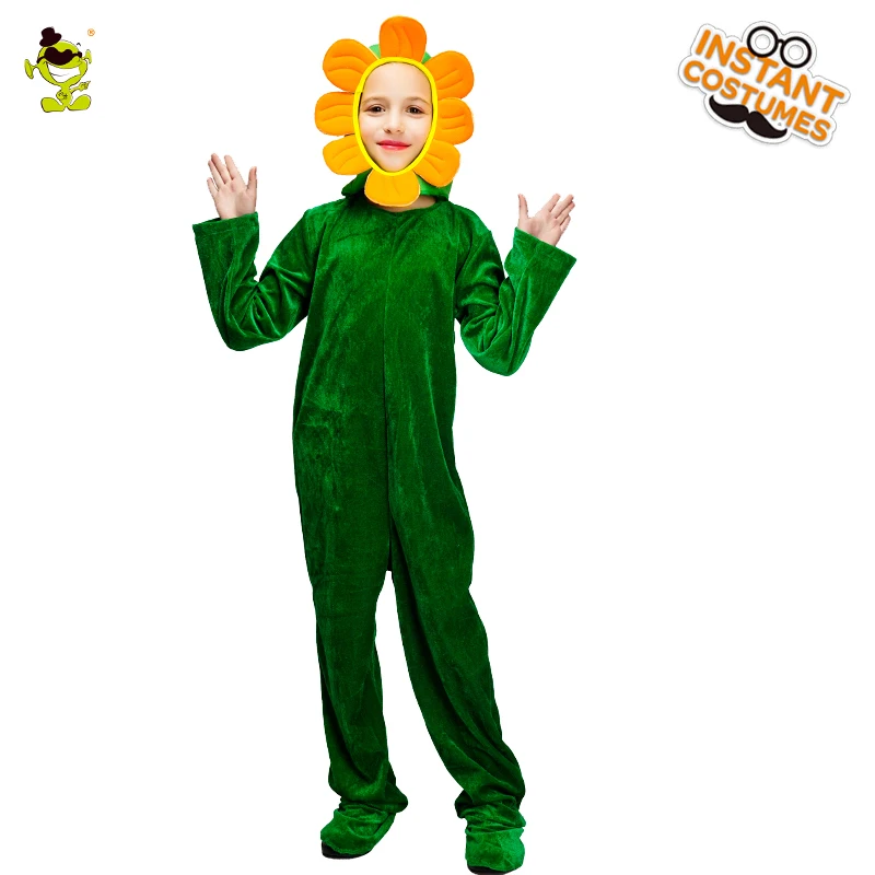

Child Girl's Sunflower Costume Kid's Green Jumpsuit with Sunflower Cosplay Halloween Party Costumes
