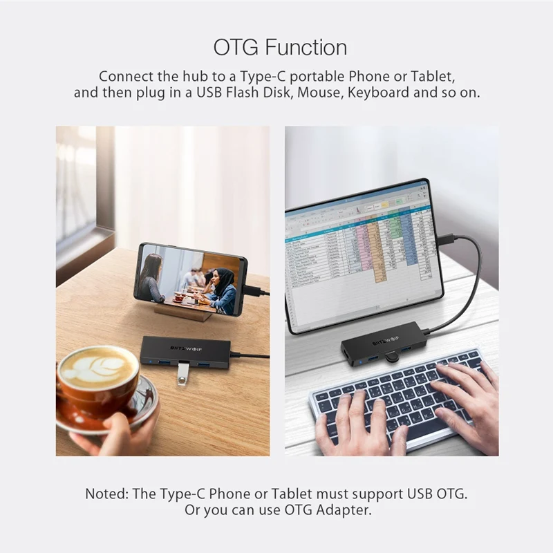 BlitzWolf BW-TH3 usb-концентраторы 4 в 1 type-C-4-портовый USB 3,0 порт концентратор данных с функцией OTG 5 Гбит/с USB 3,0 передача