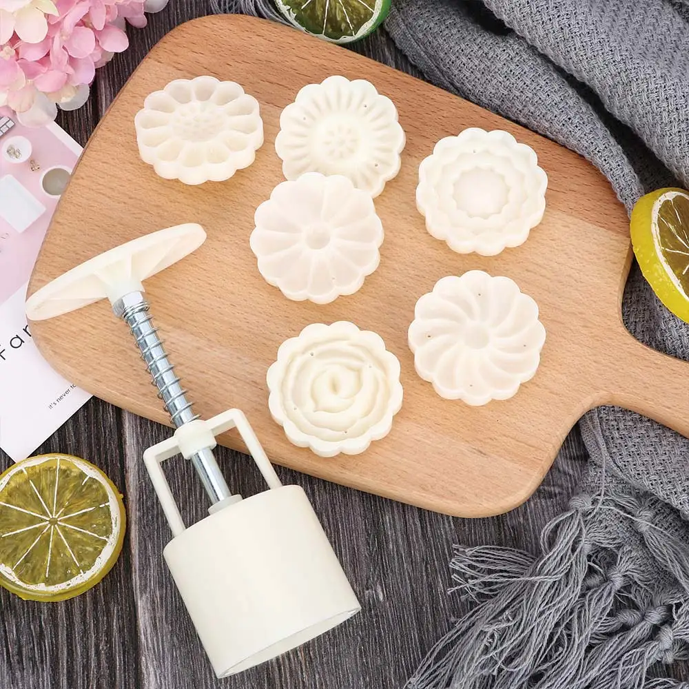 6 Shapes Moon Cake Mold Plastic DIY Flower Pattern Hand Pressure Fondant Cookie Kitchen Baking cake Stamps | Дом и сад
