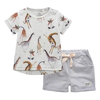 biniduckling summer boys kids clothing sets cartoon giraffe child t shirtshorts cotton outifts toddler boys clothes set 2t 7t