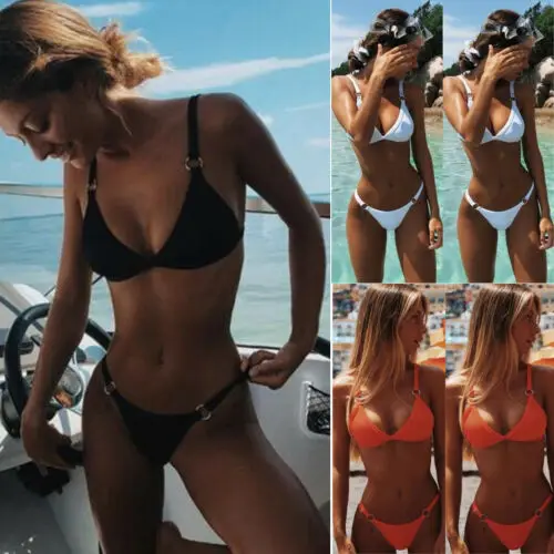 Модный простой женский летний однотонный купальник комплекты бикини