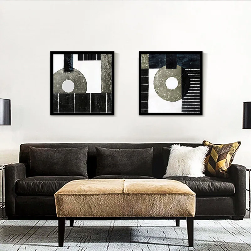 Абстрактная черно-белая Настенная картина маслом круг Прямоугольная форма