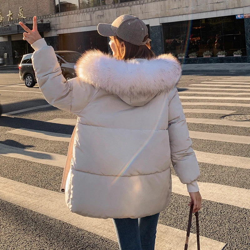 2019 Hot Sale Winter Jacket Women Solid Color Black Beige Female Coat Hooded With Fur Ladies Loose Short parka | Женская одежда