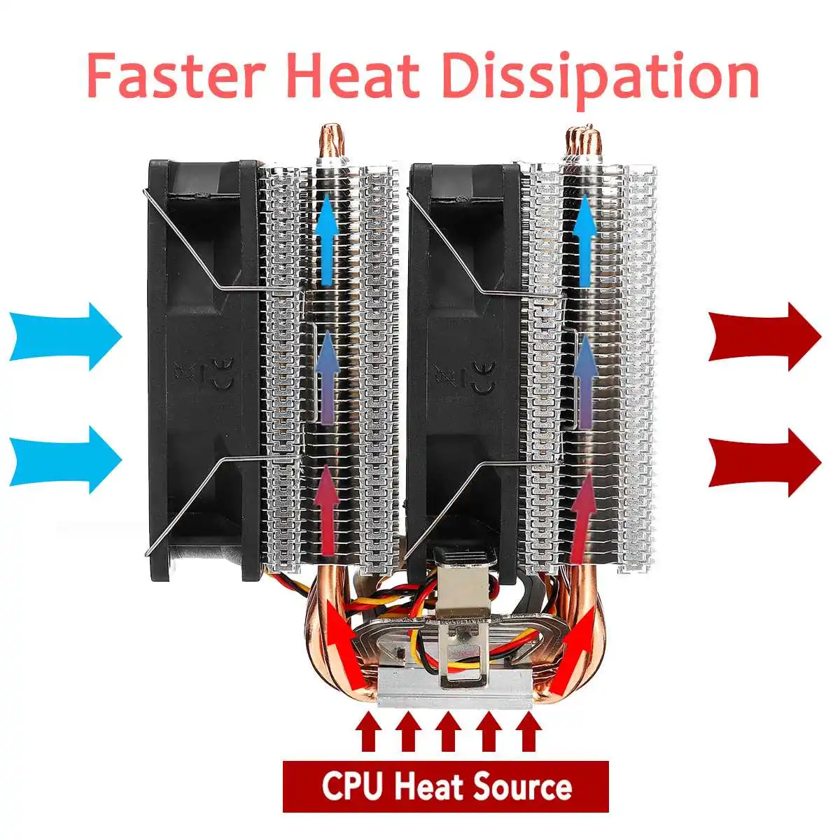 LGA 2011 X79 X99 CPU Cooler 6 медных тепловых труб 2Fan Тихий радиатор охлаждения для AMD