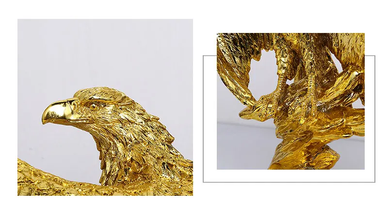 Gold Color Eagle Ornaments Spread Wings Eagle Trophy Figurines Crafts Home Office Decoration Resin Animal Miniature Model Gifts