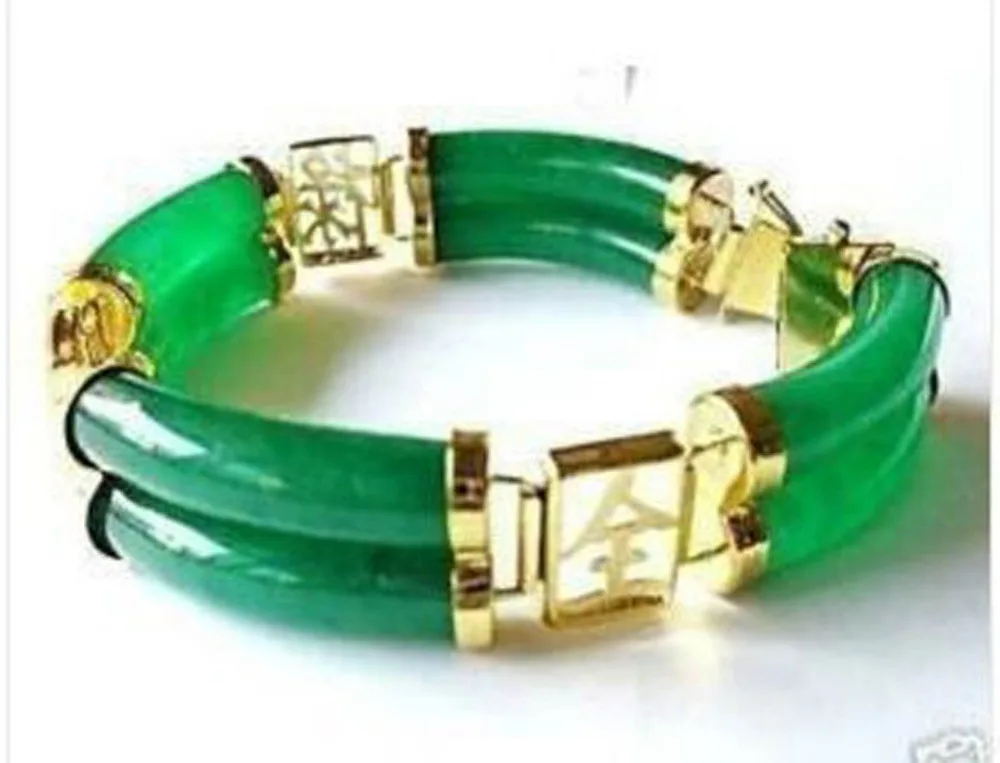 Шарм Подлинная Зеленый Нефрит Браслет 2 Ряд ^^@^ 18 К GP ДОСТАВКА|genuine jade bracelets|bracelet