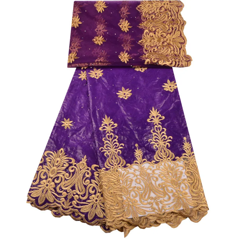 2018 фиолетовые камни базин кружевная ткань вышивка Новое поступление Африканский