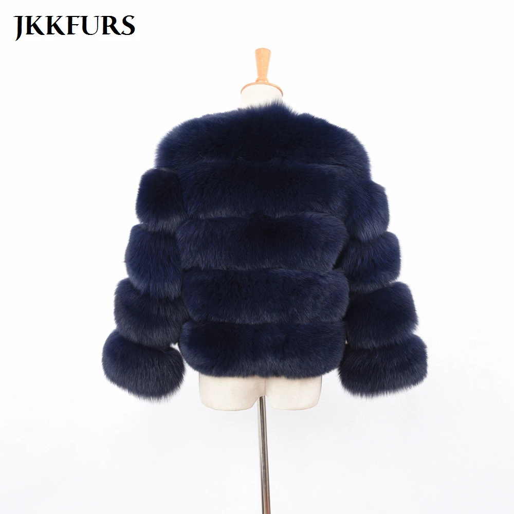 JKKFURS/Женская оригинальная натуральная лиса меховые пальто с карманами, зимняя теплая меховая верхняя одежда, модный натуральный мех, высокое качество, укороченная куртка S1796