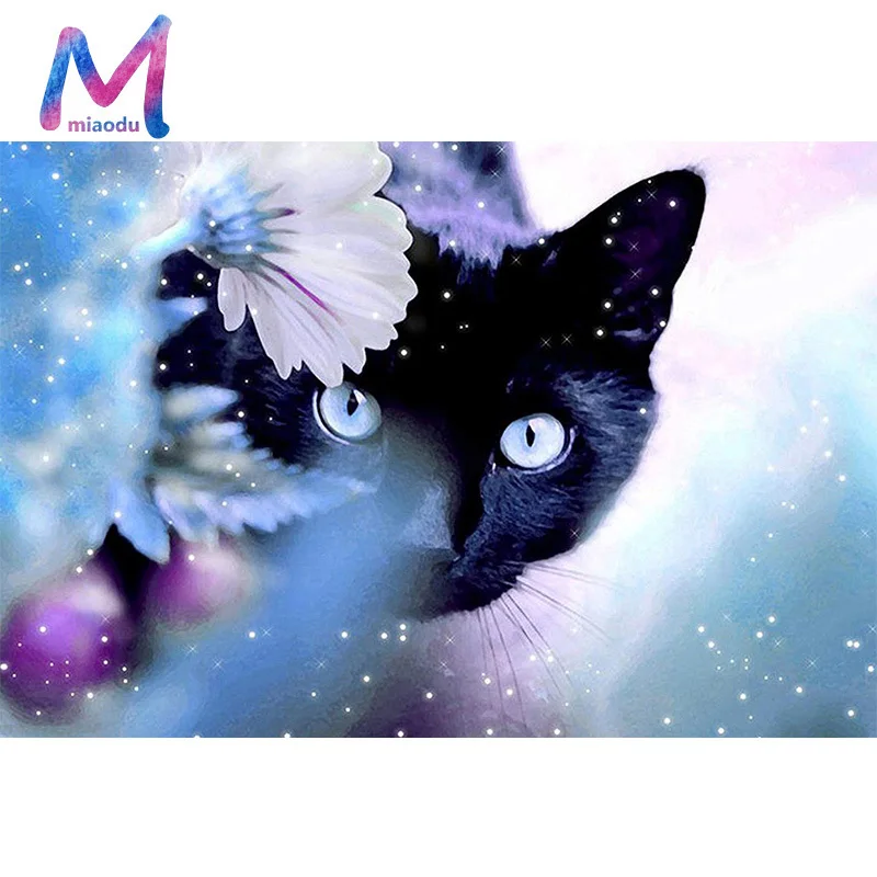 MIAODU Алмазная 5D DIY картина черная кошка полная квадратная вышивка крестиком