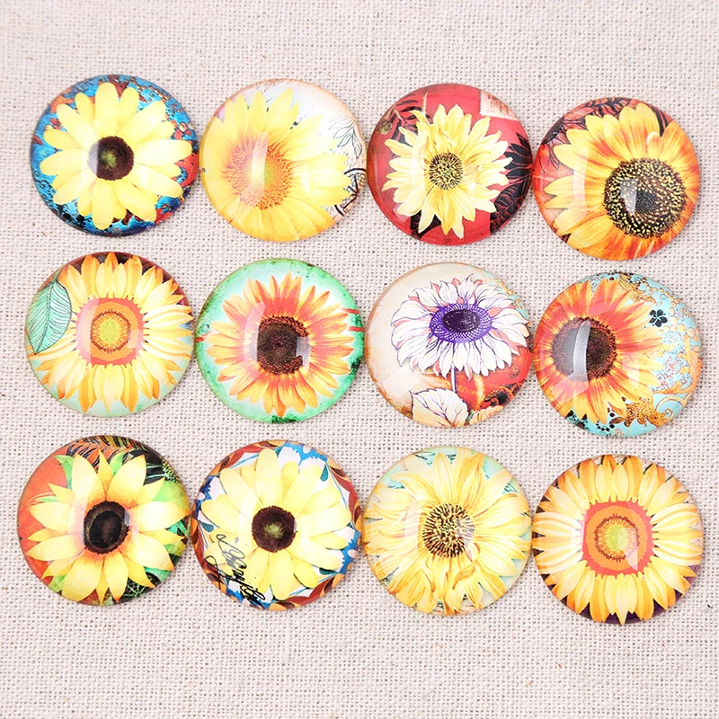 onwear mix sunflower photo round dome glass cabochon 10mm 12mm 14mm 16mm 18mm 20mm 25mm 30mm diy jewelry findings | Украшения и