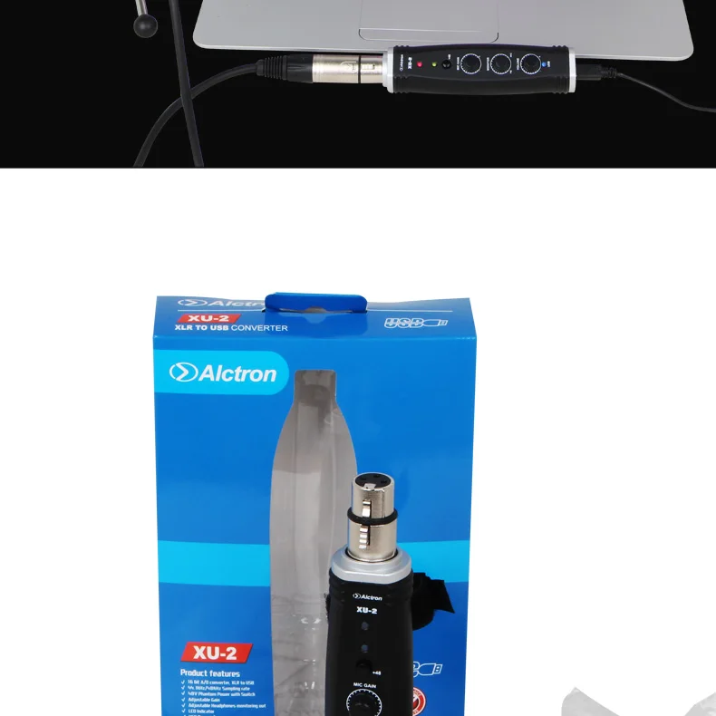 Alctron xu-2 usb конвертер XLR в USB микрофон Предварительный усилитель, компьютерный аудио интерфейс, цифровой аудио конвертер с блоком питания