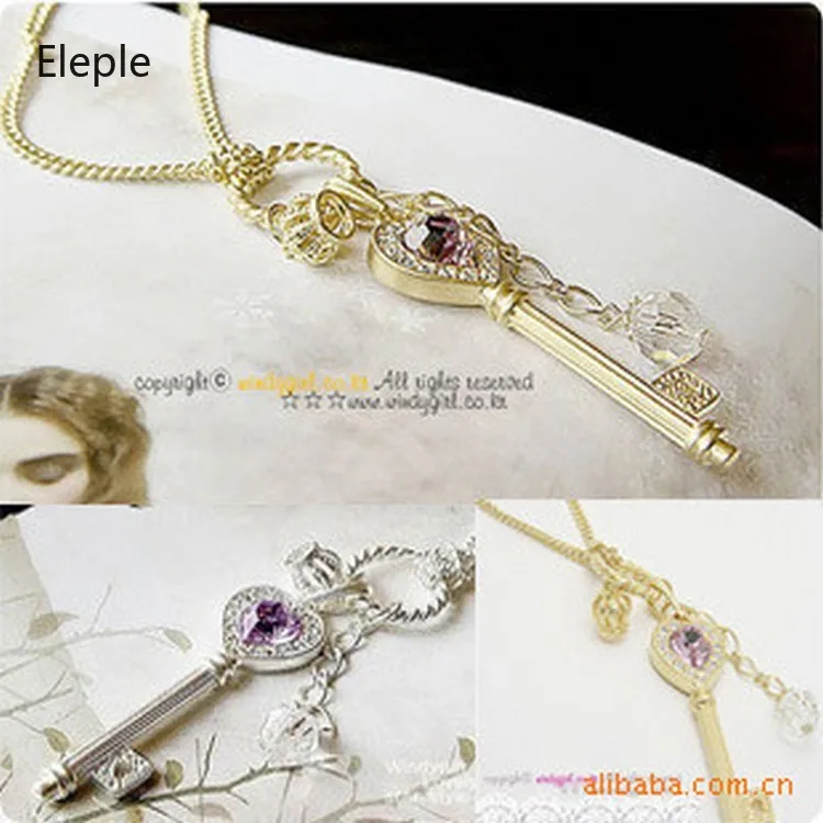 Женское длинное ожерелье с кристаллами Eleple в Корейском стиле короной и ключом A3015