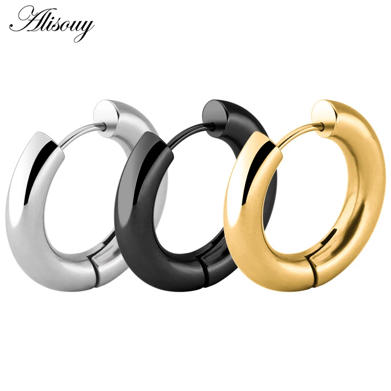 

Alisouy 2pcs Black Rose Gold Color Tone Stainless Steel Hoop Earrings Round Loop Earring Men Women Big Size Hyperbole Jewelry