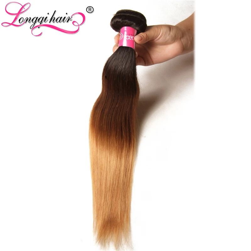 Longqi hair Ombre бразильские прямые пучки волос плетение T1B/4/27 три тона Цвет