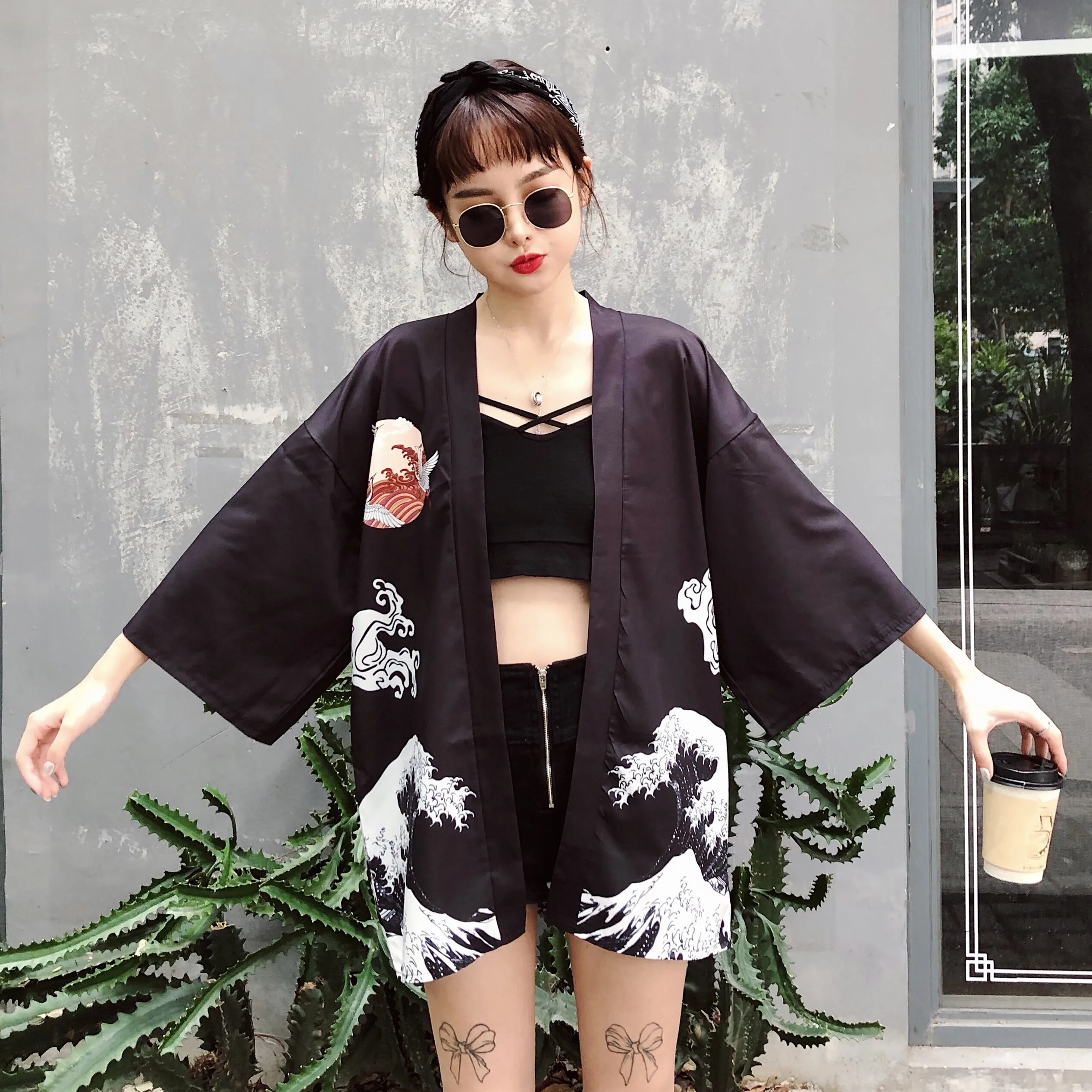 Женские топы кимоно кардиган Японская уличная одежда рубашка Harajuku Kawaii верхняя