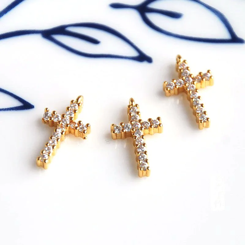 

2 шт./лот Позолоченные Подвески с крестом из фианита, украшенные фианитами, изготовление ювелирных украшений «сделай сам» для женщин