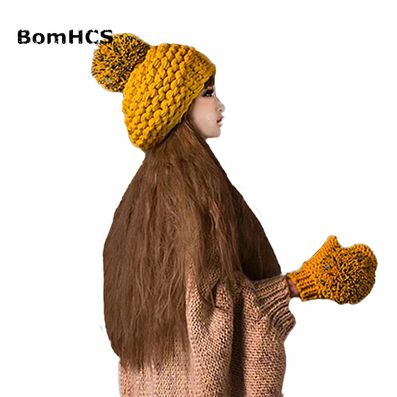 Шарф и перчатки шапка BomHCS (3 шт.) милые женские зимние теплые вязаные крючком шапки