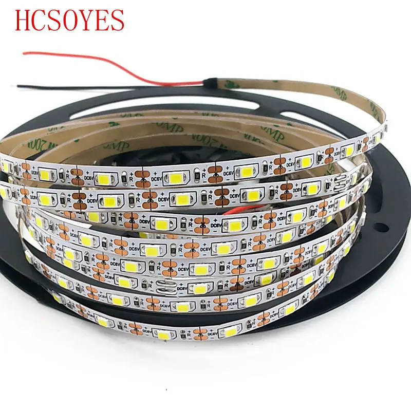 (5 м/рулон) DC 5V 3528 SMD 60 светодиодов/м IP20 Светодиодная лента высокой яркости для ТВ освещения интерьера дома