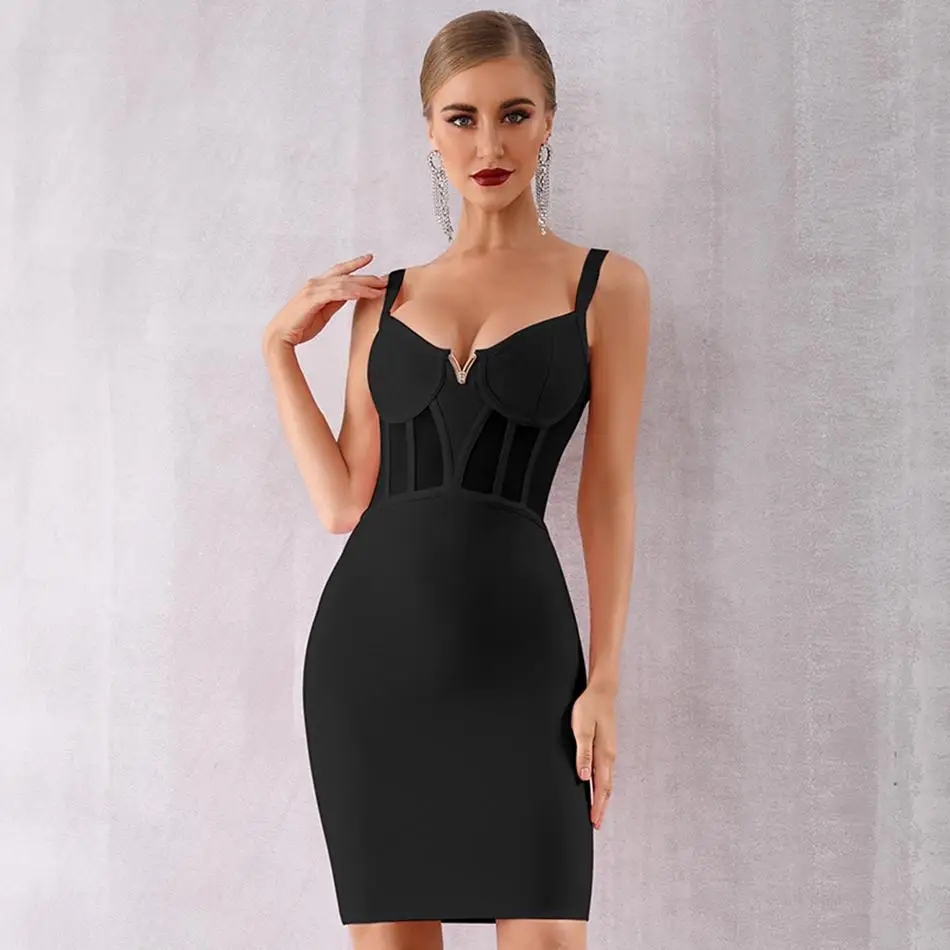 Женское вечернее Бандажное платье облегающее на бретелях-спагетти с V-образным