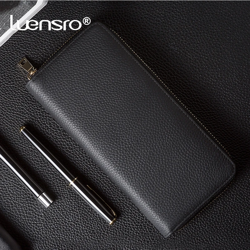 LUENSRO 100% Genuine Leather Long Wallet Men Zipper Clutch High Quality Card Holder Coin Purse | Багаж и сумки