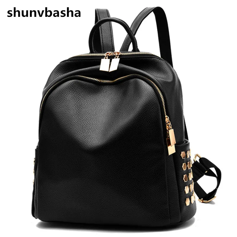 Shunvbasha 2017 для девочек школьные сумки подростков большой рюкзак черные кожаные
