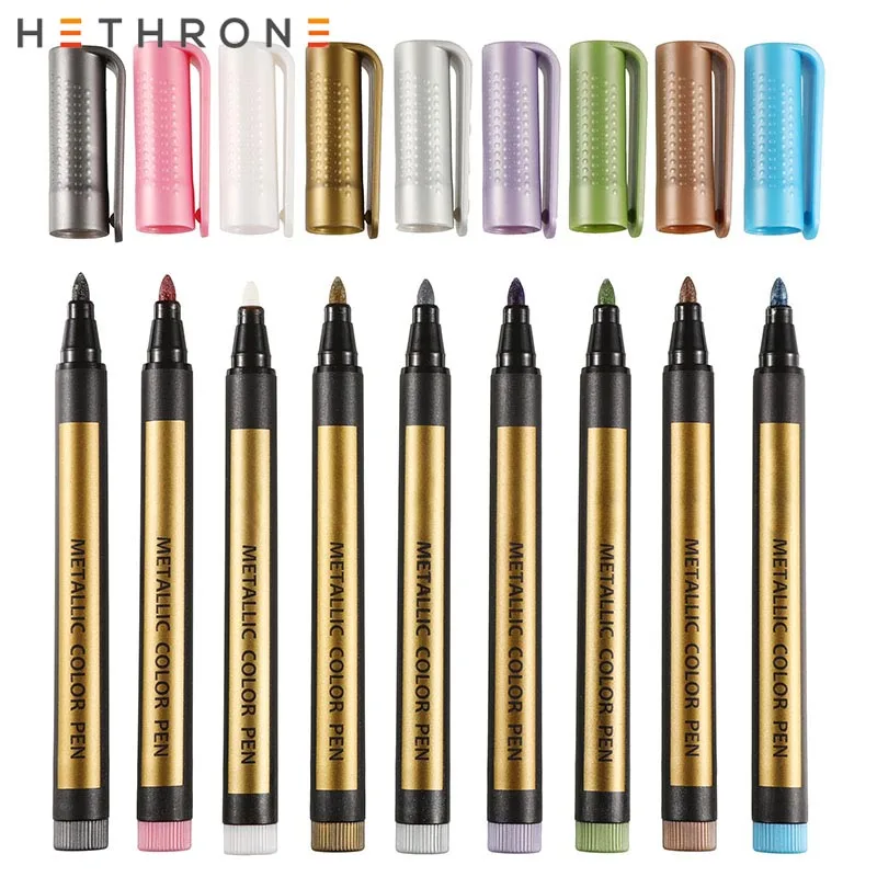 Hethrone, 10 шт., металлические маркеры, художественная кисть, ручка для офиса, для рок-живописи, средняя точка, керамическое стекло, школьные товары для рукоделия, маркеры