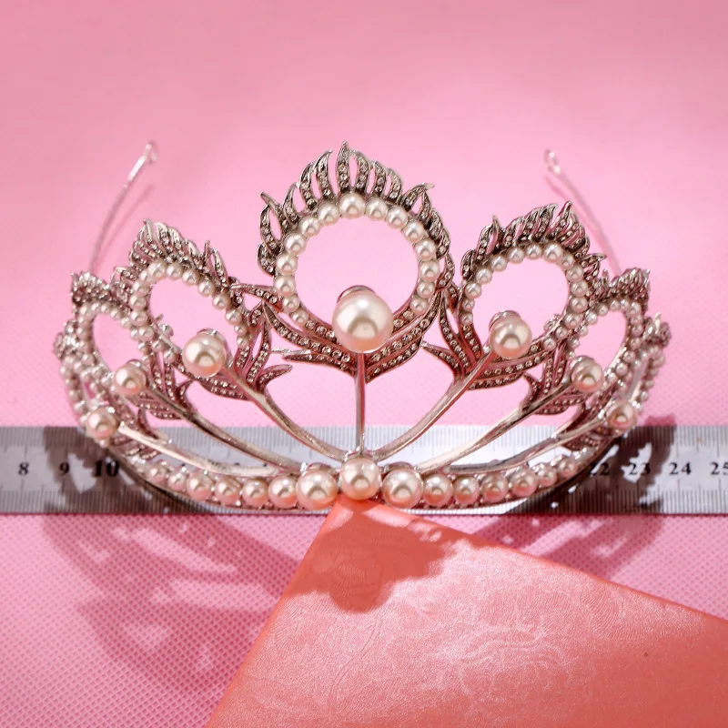 Miss Universe Корона круглый регулируемый жемчуг Peakcock перо тиара стразы Pageant выпускного вечера короны CZ Coroa Novia Bijoux Cheveux