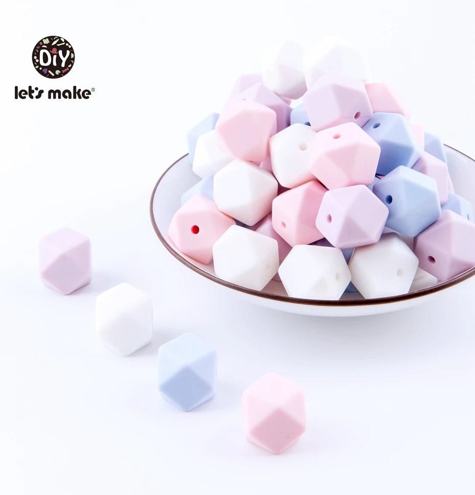 Let'S Make 20Pc 14Mm Hexagon Silicone Teether Beads Baby Tiny Rod Multifaced Baby Teething Toy Beaded Silicon Baby Teether Toy