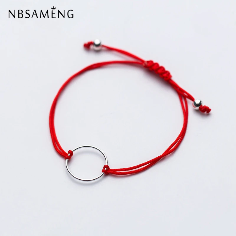 

NBSAMENG 100% 925 Sterling Silver Hollow Round Red Rope Chain Bracelet For Women Adjustable Bracelets Gift Jewelry Handmade