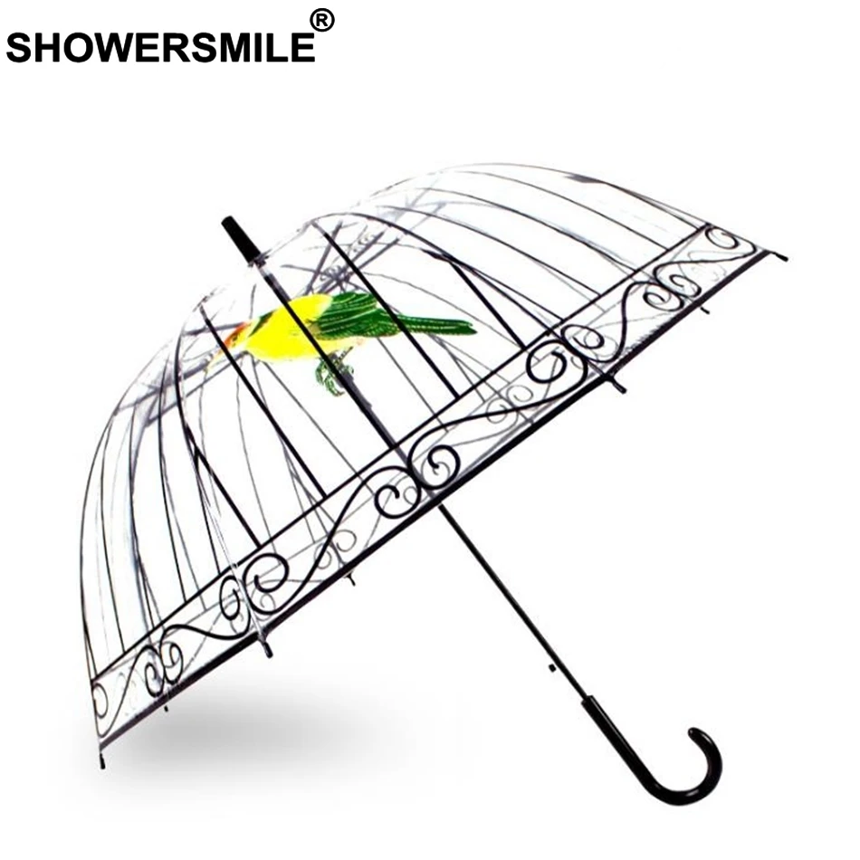 Прозрачный зонтик SHOWERSMILE в британском стиле Apollo женский с длинной ручкой и усами