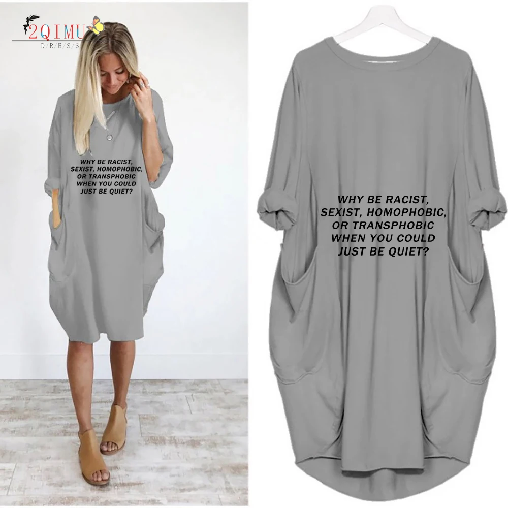 Летнее женское платье с длинным рукавом и буквенным принтом Повседневное до