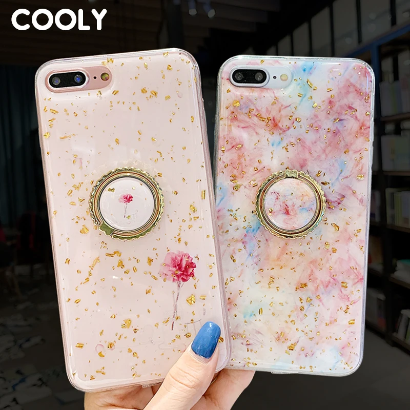 COOLY Ring Stand Marble Case For iphone X XS Max XR 6 S 6S 7 8 Plus Back Cover Bling Glitter Soft TPU Phone Shell Cartoon Coque |