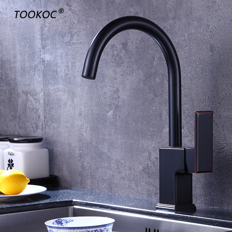 TOOKOC черный смеситель для горячей и холодной воды кухонный кран раковины 360