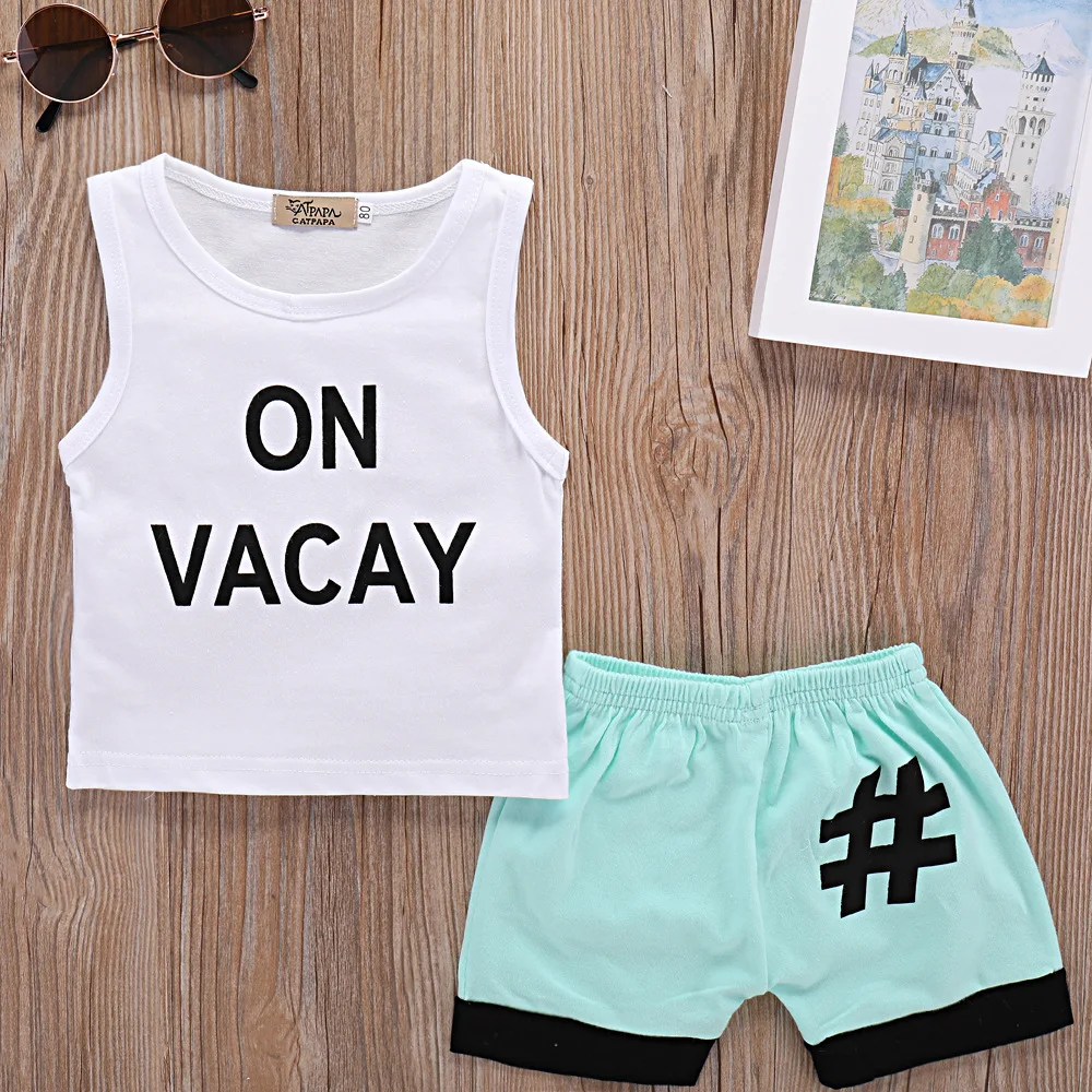 Летние Детские комплекты одежды для маленьких мальчиков футболка с буквенным