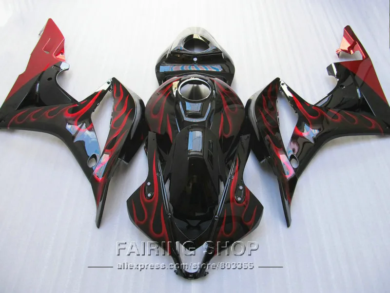 ABS обтекатель для HONDA CBR600RR 2007 2008 cbr 600rr 07 08 (черный красный пламя) на заказ бесплатно