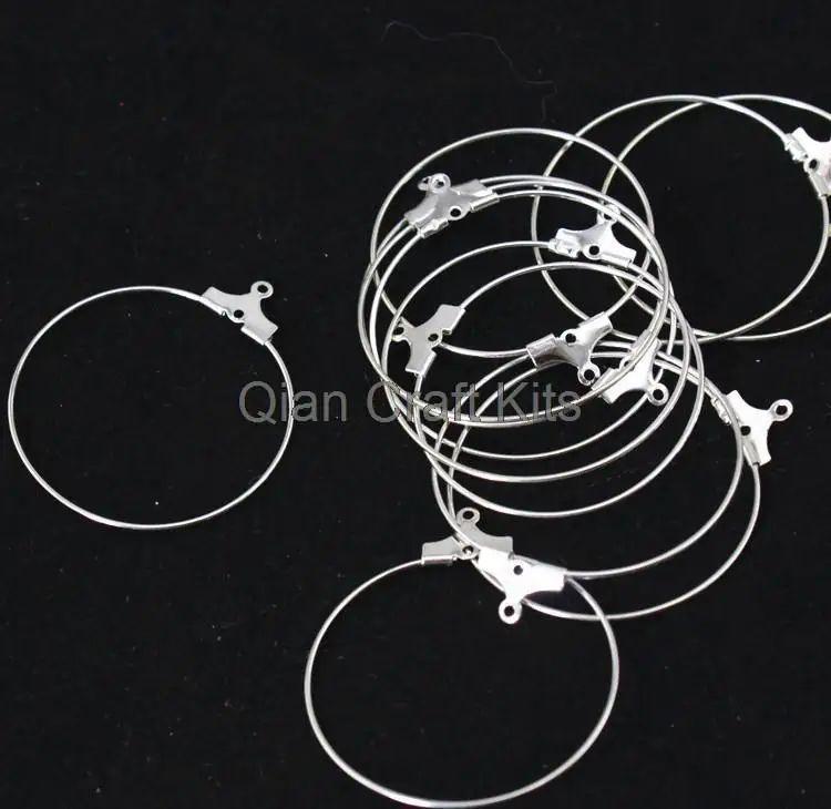

15pcs 25mm-40mm silver gold round circle earing diy craft Silver beading hoop earrings EarWires ear wire w/ holes hanger display