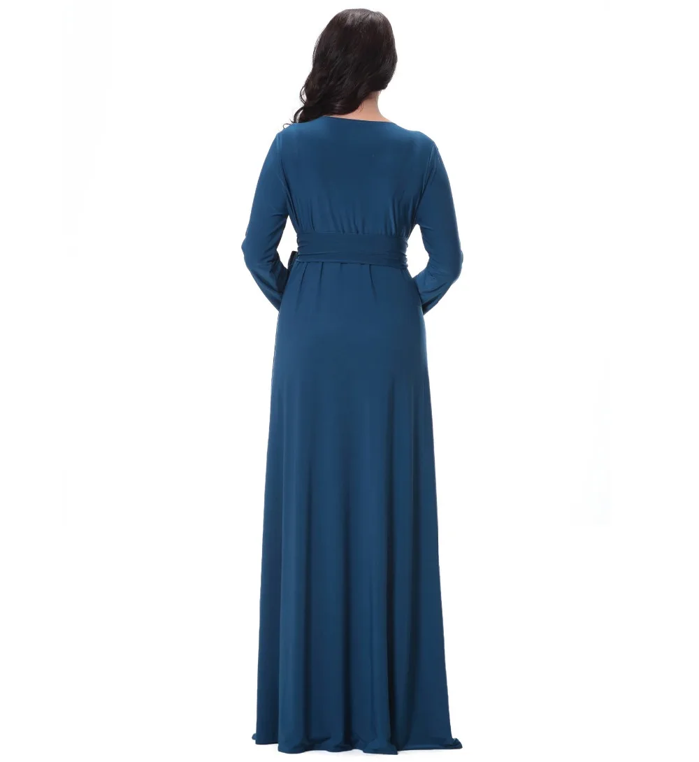 Женское платье с длинным рукавом Jilbabs и Abayas элегантное мусульманское v образным