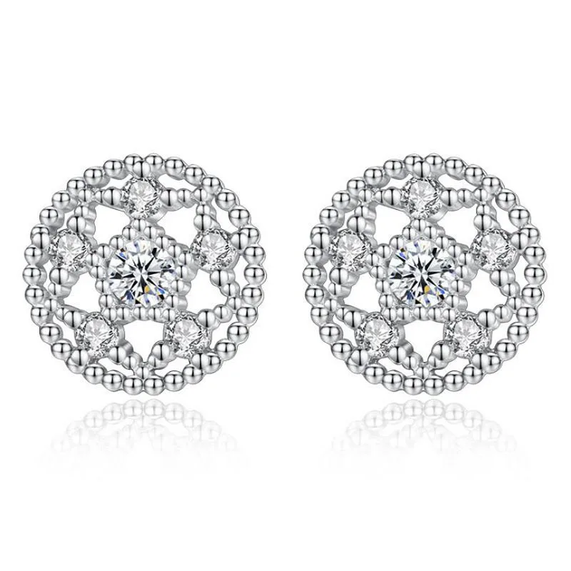 

KOFSAC New Fashion 925 Sterling Silver Stud Earrings For Women Shiny Crystal CZ Hollow Lotus Earring Jewelry Gift Bijoux Brincos