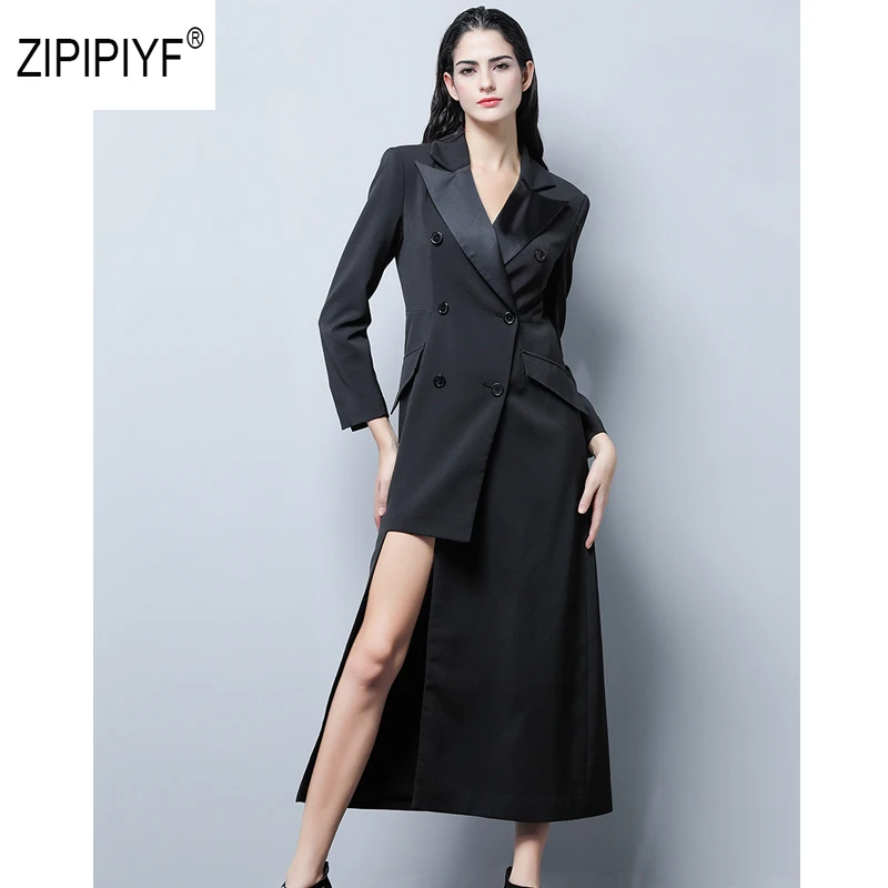 Женское асимметричное платье с отложным воротником и длинными рукавами